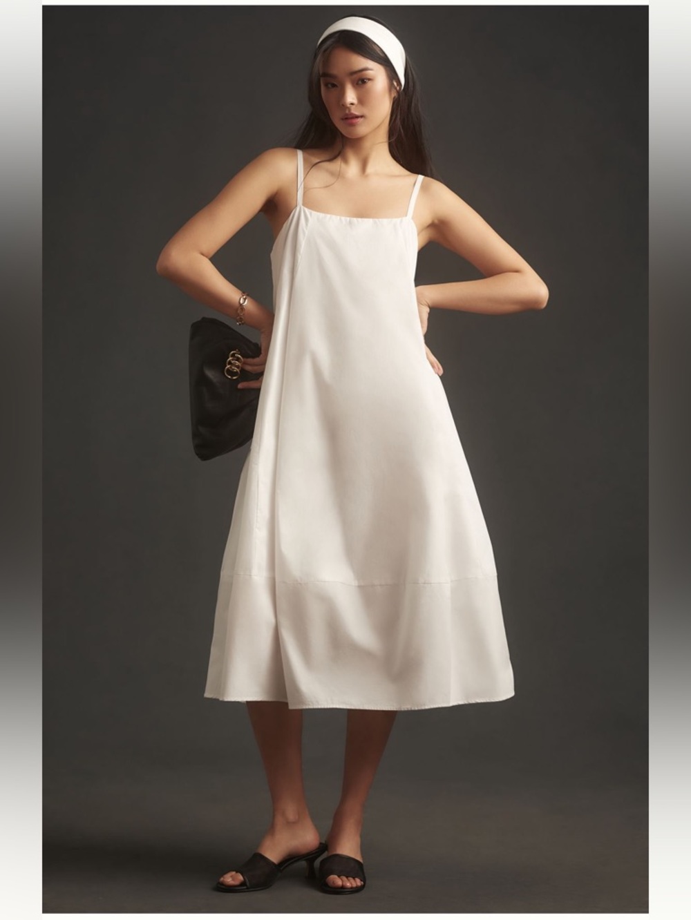 Anthropologie Self Contrast Bare Sleeveless Barrel Midi Dress Size Medium